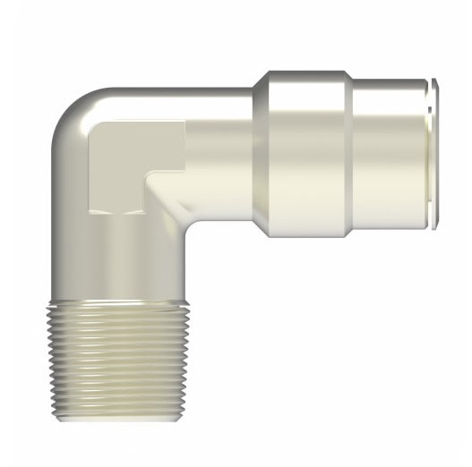 1169X6 by Danfoss | Push to Connect Adapter | Male 90° Elbow | 3/8" Tube OD x 1/4" Male NPTF | Nickel Plated Brass