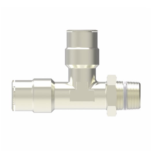1171PX6S by Danfoss | Push to Connect Plus Adapter | Swivel Male Run Tee | 3/8" Tube OD x 1/4" Male Pipe x 3/8" Tube OD | Nickel Plated Brass