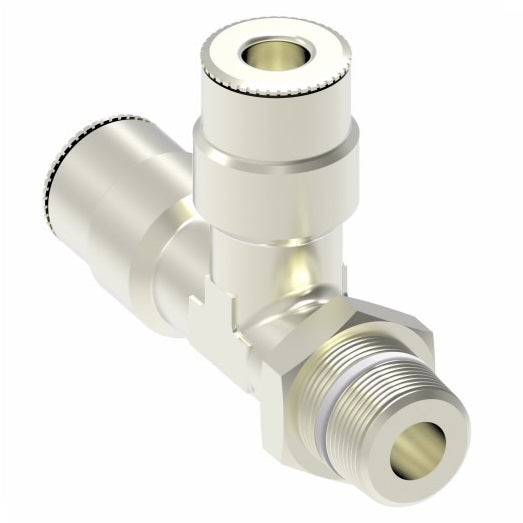 1171PX4S by Danfoss | Push to Connect Plus Adapter | Swivel Male Run Tee | 1/4" Tube OD x 1/8" Male Pipe x 1/4" Tube OD | Nickel Plated Brass