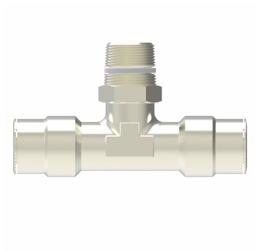1172PX6X8S by Danfoss | Push to Connect Plus Adapter | Swivel Male Branch Tee | 3/8" Tube OD x 3/8" Tube OD x 1/2" Male Pipe | Nickel Plated Brass