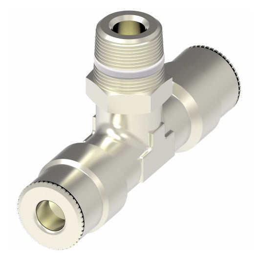 1172PX6X6S by Danfoss | Push to Connect Plus Adapter | Swivel Male Branch Tee | 3/8" Tube OD x 3/8" Tube OD x 3/8" Male Pipe | Nickel Plated Brass