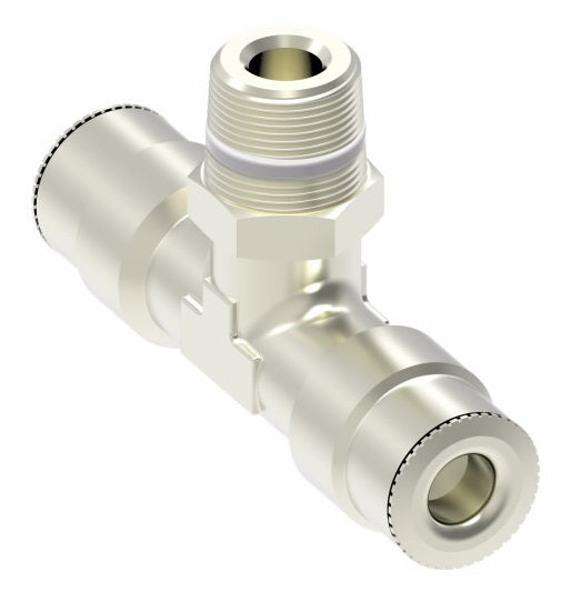 1172PX6X6S by Danfoss | Push to Connect Plus Adapter | Swivel Male Branch Tee | 3/8" Tube OD x 3/8" Tube OD x 3/8" Male Pipe | Nickel Plated Brass