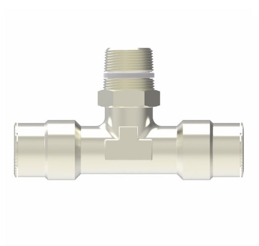 1172X4MX5MMS by Danfoss | Metric Push to Connect Adapter | Swivel Male Branch Tee | 4mm Tube OD x 4mm Tube OD x M5 Male Metric Swivel | Nickel Plated Brass