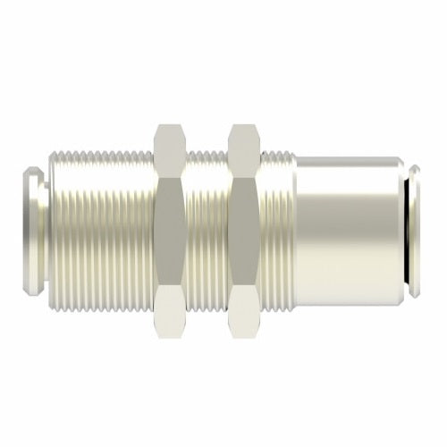 1174X6M by Danfoss | Metric Push to Connect Adapter | Bulkhead Union | 6mm Tube OD x 6mm Tube OD | Nickel Plated Brass