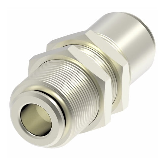 1174X6M by Danfoss | Metric Push to Connect Adapter | Bulkhead Union | 6mm Tube OD x 6mm Tube OD | Nickel Plated Brass