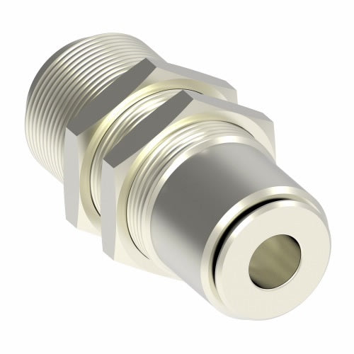 1174X10M by Danfoss | Metric Push to Connect Adapter | Bulkhead Union | 10mm Tube OD x 10mm Tube OD | Nickel Plated Brass