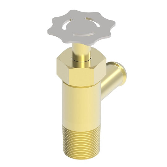 1433 by Danfoss | Drain Cock | Male Pipe to Hose Shut-Off | 90° Elbow | 3/4" Hose Barb x 3/8" Male NPTF | Brass