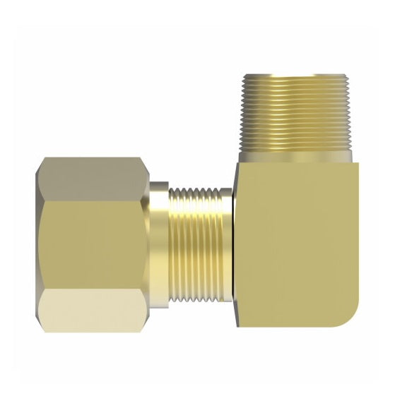 1469X8L by Danfoss | Air Brake Adapter for Nylon Tubing | Male Connector 90° Elbow (Long) | 1/2" Tube OD x 3/8" Male Pipe | Brass