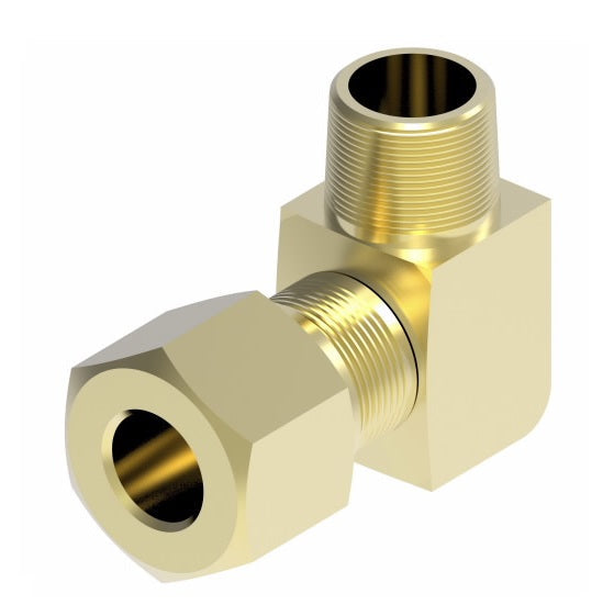 1469X6L by Danfoss | Air Brake Adapter for Nylon Tubing | Male Connector 90° Elbow (Long) | 3/8" Tube OD x 1/4" Male Pipe | Brass