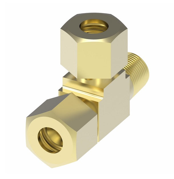1471X6 by Danfoss | Air Brake Adapter for Nylon Tubing | Male Connector Run Tee | 3/8" Tube OD x 1/4" Male Pipe x 3/8" Tube OD | Brass