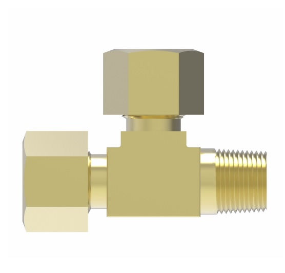 1471X6X6X6Z by Danfoss | Air Brake Adapter for Nylon Tubing | Male Connector Run Tee (with Sealant) | 3/8" Tube OD x 3/8" Male Pipe x 3/8" Tube OD | Brass