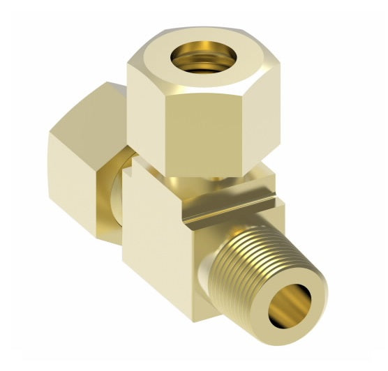 1471X6X4X4 by Danfoss | Air Brake Adapter for Nylon Tubing | Male Connector Run Tee | 3/8" Tube OD x 1/4" Male Pipe x 1/4" Tube OD | Brass
