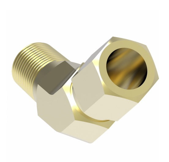 1480X6X6Z by Danfoss | Air Brake Adapter for Nylon Tubing | Male Connector 45° Elbow (with Sealant) | 3/8" Tube OD x 3/8" Male Pipe | Brass