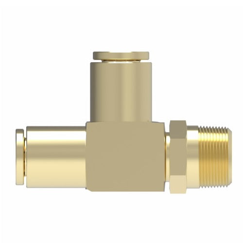 1871X6X6S by Danfoss | Quick Connect Air Brake Adapter | Swivel Male Run Tee | 3/8" Tube OD x 3/8" Male Pipe x 3/8" Tube OD | Brass
