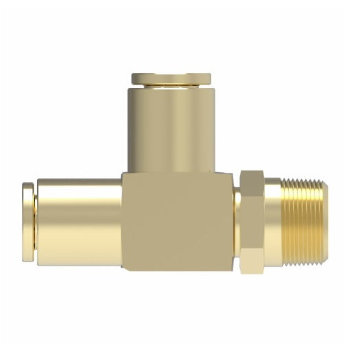 1871X4X4S by Danfoss | Quick Connect Air Brake Adapter | Swivel Male Run Tee | 1/4" Tube OD x 1/4" Male Pipe x 1/4" Tube OD | Brass