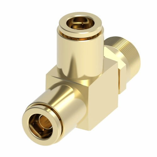 1871X4X4S by Danfoss | Quick Connect Air Brake Adapter | Swivel Male Run Tee | 1/4" Tube OD x 1/4" Male Pipe x 1/4" Tube OD | Brass