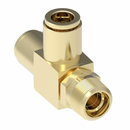 1871X4X4S by Danfoss | Quick Connect Air Brake Adapter | Swivel Male Run Tee | 1/4" Tube OD x 1/4" Male Pipe x 1/4" Tube OD | Brass