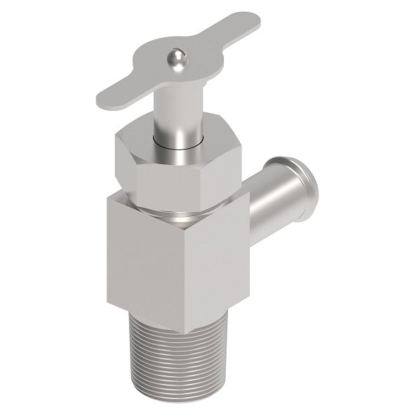 211280A by Danfoss | Drain Cock | Male Pipe Drain | 90° Elbow | 5/8" Hose Barb x 3/8" Male NPTF | Steel