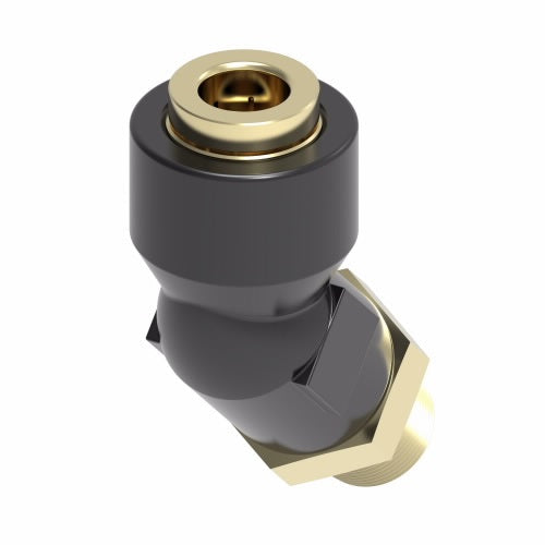 217-38808-03 by Danfoss | Quick Connect Air Brake Adapter | Q-CAB Connection to Male Pipe 45° Elbow | 1/2" Tube OD x 1/2" Male Pipe | Composite & Brass