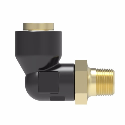 217-40006-03 by Danfoss | Quick Connect Air Brake Adapter | Q-CAB Connection to Male Pipe 90° Elbow | 3/8" Tube OD x 1/4" Male Pipe | Composite & Brass