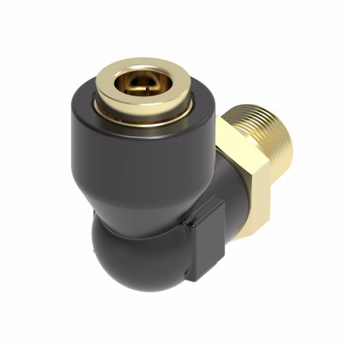 217-43206-03 by Danfoss | Quick Connect Air Brake Adapter | Q-CAB Connection to Male Pipe 90° Elbow | 3/8" Tube OD x 1/8" Male Pipe | Composite & Brass