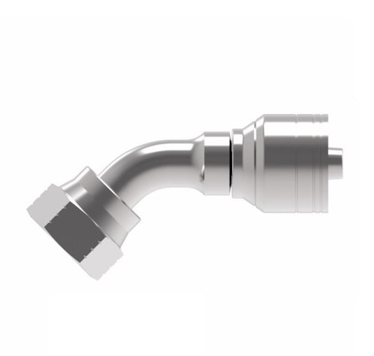 32710E-690 Weatherhead by Danfoss | 327 'E' Series | Female 37° JIC Swivel Tube 45° Elbow Crimp Fitting | -10 Female 37° JIC Swivel x -10 Hose Barb | Steel