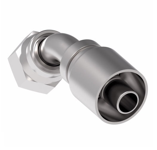 32706E-L66 Weatherhead by Danfoss | 327 'E' Series | Female ORS 45° Elbow Crimp Fitting | -06 Female O-Ring Face Seal x -06 Hose Barb | Steel
