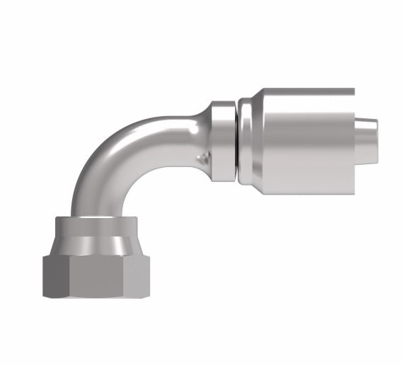 32706E-A26 Weatherhead by Danfoss | 327 'E' Series | Female ORS 90° Elbow Crimp Fitting | -06 Female O-Ring Face Seal x -06 Hose Barb | Steel
