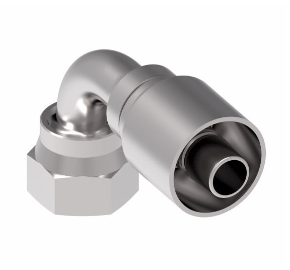 32706E-A26 Weatherhead by Danfoss | 327 'E' Series | Female ORS 90° Elbow Crimp Fitting | -06 Female O-Ring Face Seal x -06 Hose Barb | Steel