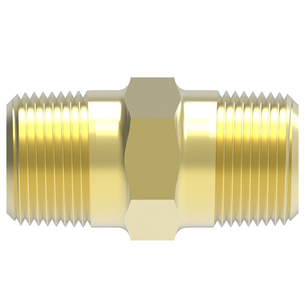 3325X4X2 by Danfoss | Pipe Adapter | Hex Nipple | 1/4" Male NPTF x 1/8" Male NPTF | Brass