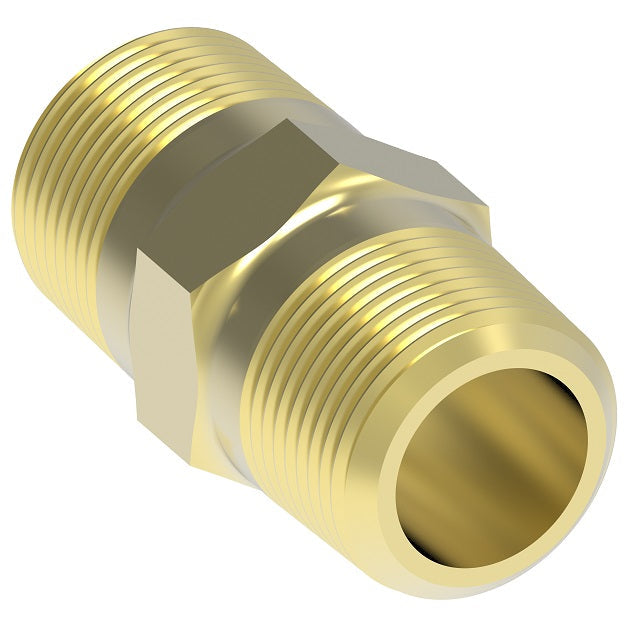 3325X2X1 by Danfoss | Pipe Adapter | Hex Nipple | 1/8" Male NPTF x 1/16" Male NPTF | Brass