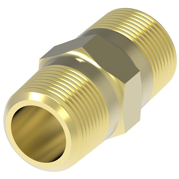 3325X6 by Danfoss | Pipe Adapter | Hex Nipple | 3/8" Male NPTF x 3/8" Male NPTF | Brass