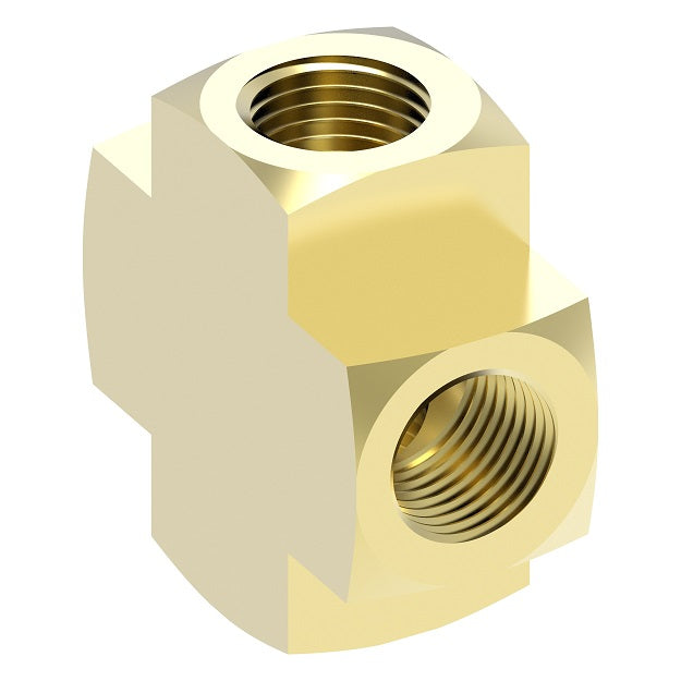 3950X6 by Danfoss | Pipe Adapter | Cross | 3/8" Female NPTF x 3/8" Female NPTF x 3/8" Female NPTF x 3/8" Female NPTF | Brass