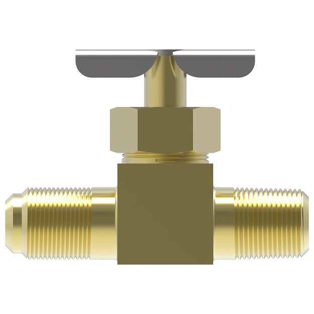 695 by Danfoss | Needle Valve | SAE 45° Flare Straightway | 5/16" Male SAE 45° Flare x 1/4" Male NPTF | Brass