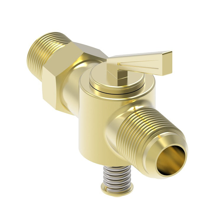 703 by Danfoss | Ground Plug Drain | SAE 45° Flare Straightway | 3/8" Male SAE 45° Flare x 1/4" Male MPT | Brass