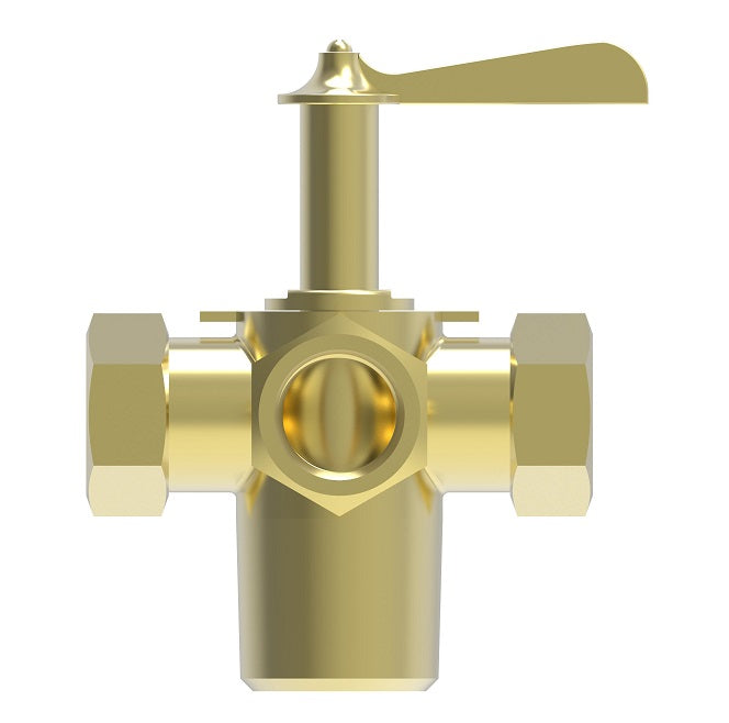 6708 by Danfoss | 4 Way Multiple Shut-Off | 3/8" Female NPTF x 3/8" Female NPTF x 3/8" Female NPTF | 2.37" Stem | Brass