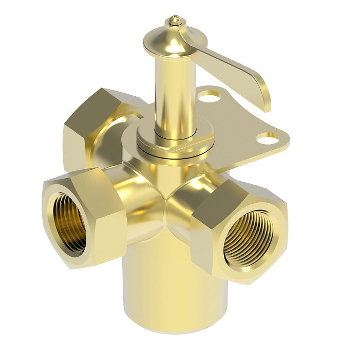 6747 by Danfoss | 4 Way Multiple Shut-Off | 1/4" Female NPTF x 1/4" Female NPTF x 1/4" Female NPTF | 1.37" Stem | Brass