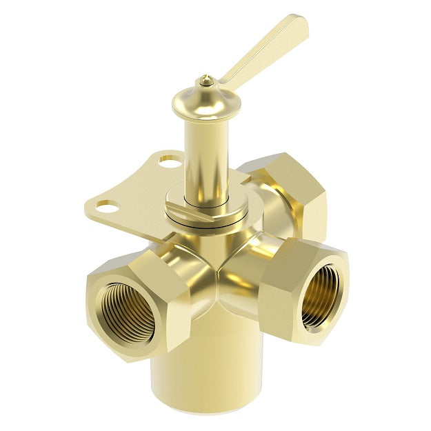 6747 by Danfoss | 4 Way Multiple Shut-Off | 1/4" Female NPTF x 1/4" Female NPTF x 1/4" Female NPTF | 1.37" Stem | Brass