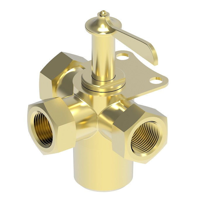 6749 by Danfoss | 3 Way Multiple Shut-Off | 1/4" Female NPTF x 1/4" Female NPTF x 1/4" Female NPTF | Brass