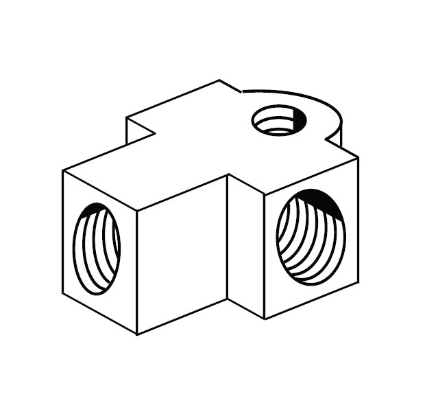 7805 by Danfoss | Hydraulic Brake Rear Axle Tee Adapter | 3/16" Female Inverted x 3/16" Female Inverted x 3/8-24 Hose End Port | Brass