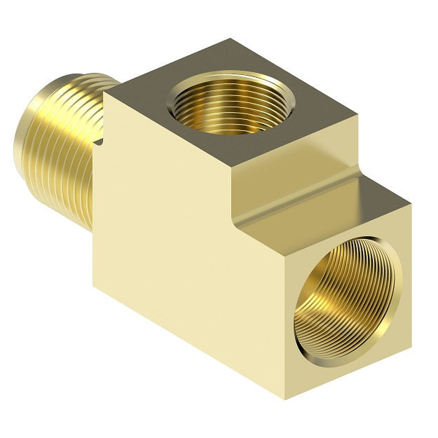7904 by Danfoss | Hydraulic Brake Towed Trailer Brake Tee Adapter | 1/4" (9/16-18) Female Inverted x 3/16" (3/8-24) Female Inverted x 1/4" (9/16-18) Male Inverted | Brass