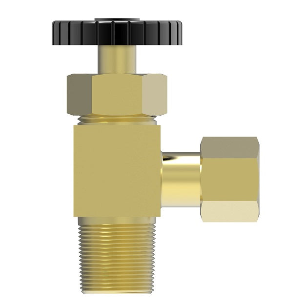 A556P by Danfoss | Needle Valve | Polyline Angle | 90° Elbow | 1/4" Tube OD x 1/4" Male NPTF | Brass