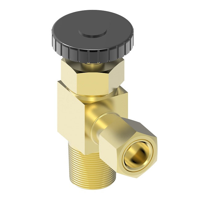 A6860P by Danfoss | Needle Valve | Polyline Angle | 90° Elbow | 3/8" Tube OD x 1/4" Male NPTF | Brass