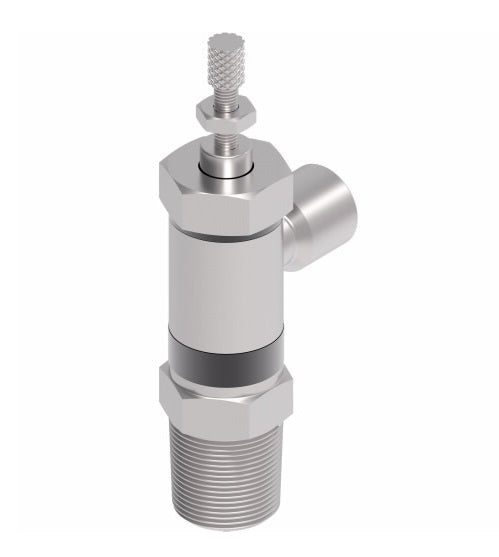 A557MCUX6X6 by Danfoss | Push to Connect Flow Control | Manual Adjust | Right Angle | 3/8" Female Banjo x 3/8" Male NPTF | Nickel Plated Brass