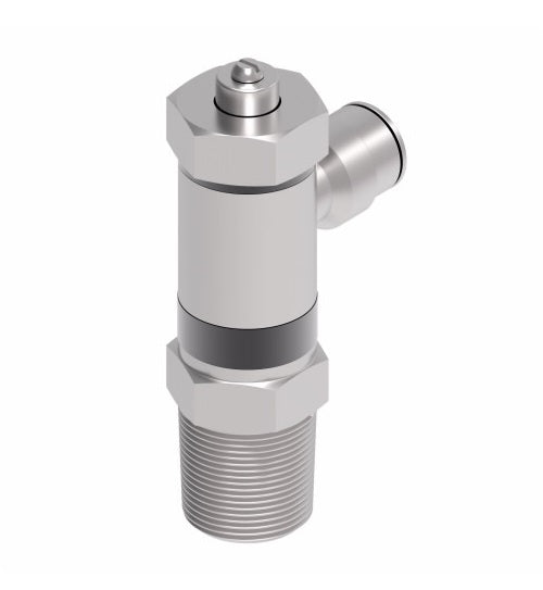 A55SCUX2.5X2 by Danfoss | Push to Connect Flow Control | Screwdriver Adjust | Right Angle | 5/32" Tube OD x 1/8" Male NPTF | Nickel Plated Brass