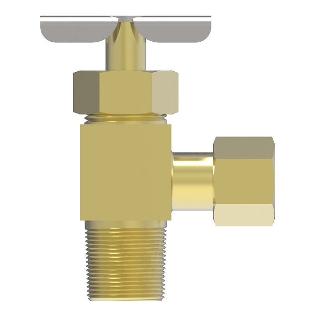 A6855 by Danfoss | Needle Valve | Compression Angle | 90° Elbow | 5/16" Tube OD x 1/4" Male NPTF | Brass