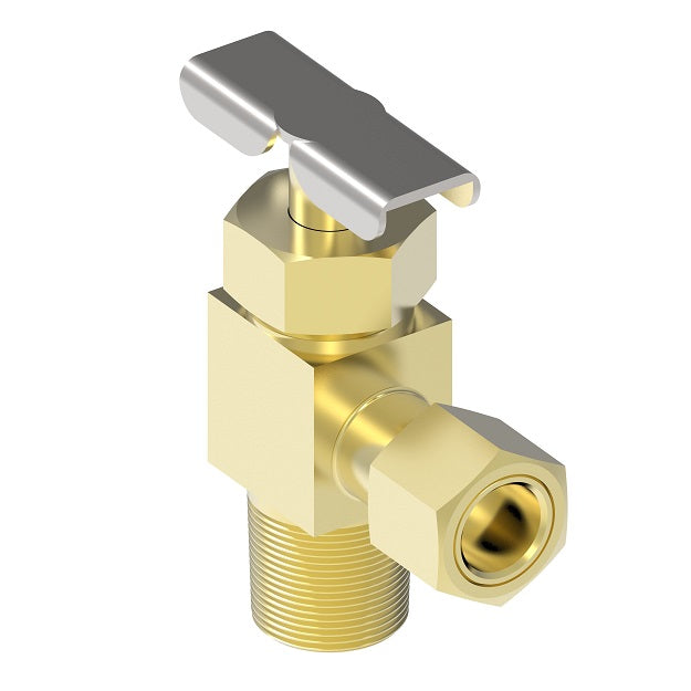 A555S by Danfoss | Needle Valve | Compression Angle | 90° Elbow | Selfalign | 1/4" Tube OD x 1/8" Male NPTF | Brass