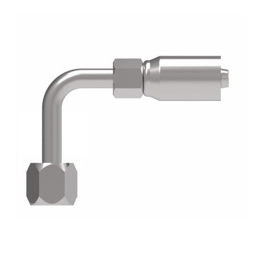 04E-644 Weatherhead by Danfoss | Everflex E Series | Female 37° JIC Swivel (Long Drop) Tube 90° Elbow Crimp Fitting | -04 Female 37° JIC Swivel x -04 Hose Barb | Steel