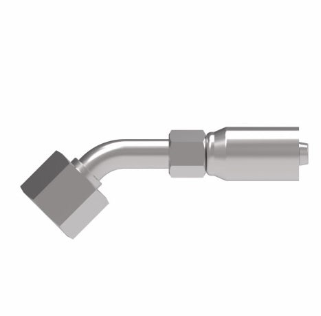05E-L66 Weatherhead by Danfoss | Everflex E Series | Female ORS Swivel Tube 45° Elbow Crimp Fitting | -06 Female O-Ring Face Seal Swivel x -05 Hose Barb | Steel