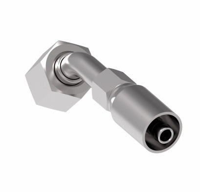 05E-L66 Weatherhead by Danfoss | Everflex E Series | Female ORS Swivel Tube 45° Elbow Crimp Fitting | -06 Female O-Ring Face Seal Swivel x -05 Hose Barb | Steel